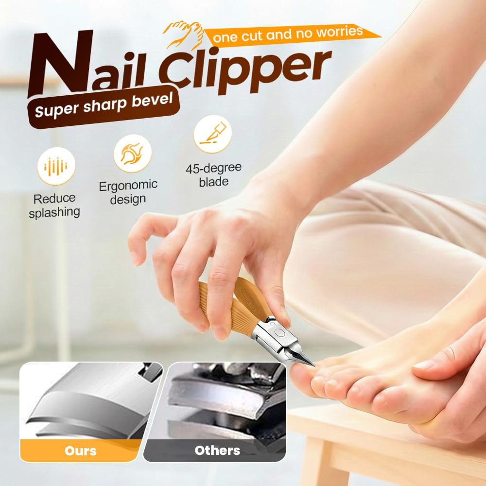 Wide Jaw Opening Anti-Splash Slanted Nail Clipper, Curved Blades for Ingrown & Thick Nails, Ergonomic Fingernail Toenail Clippers for Home e (Comb)