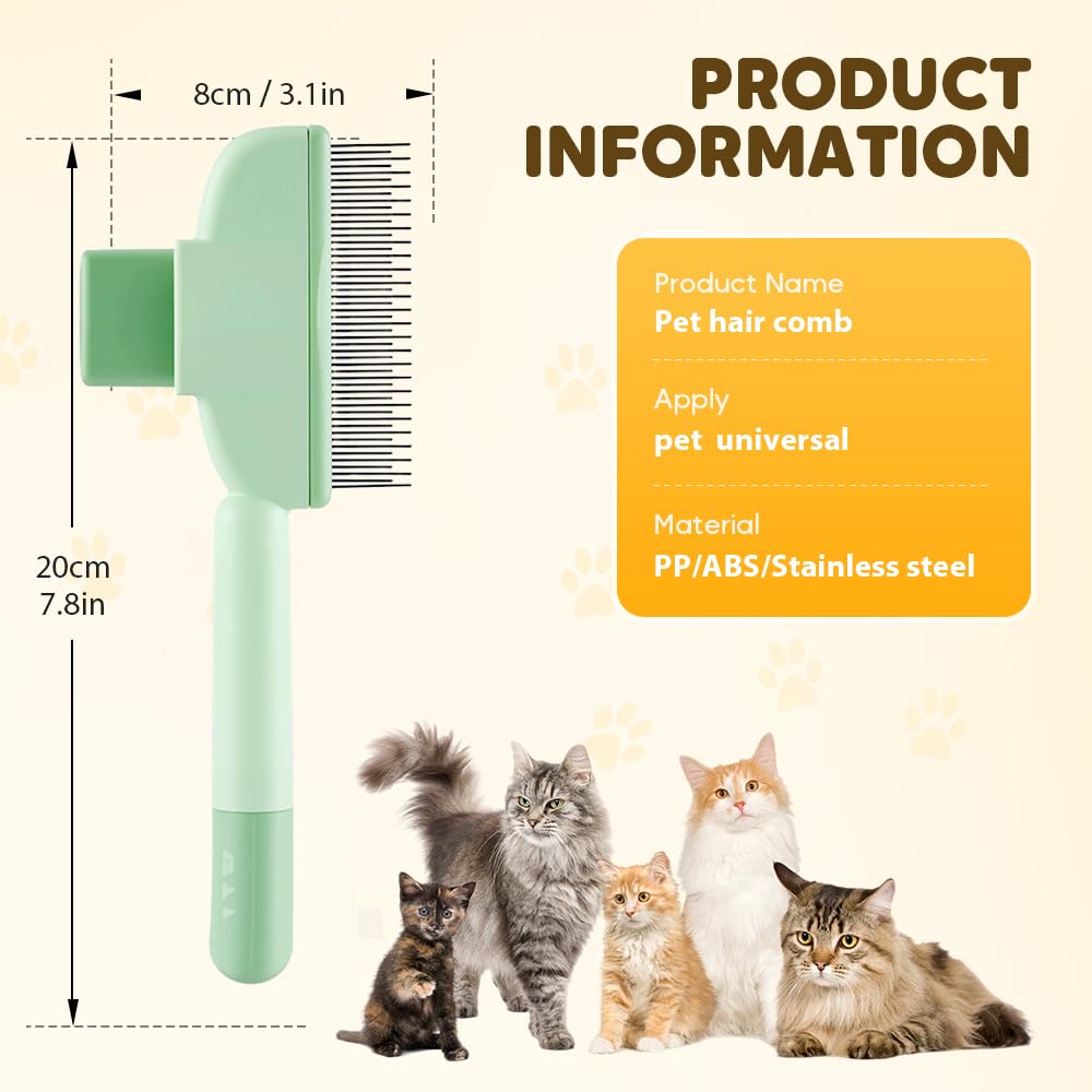 2-in-1 Pet Grooming Brh, Magic Pet Hair Remover Comb with Self-Cleaning Button for Dogs & Cats, Shedding Brh for Long/Short Hair, Home & Furniture Fur Removal Tool (Green + Yellow)