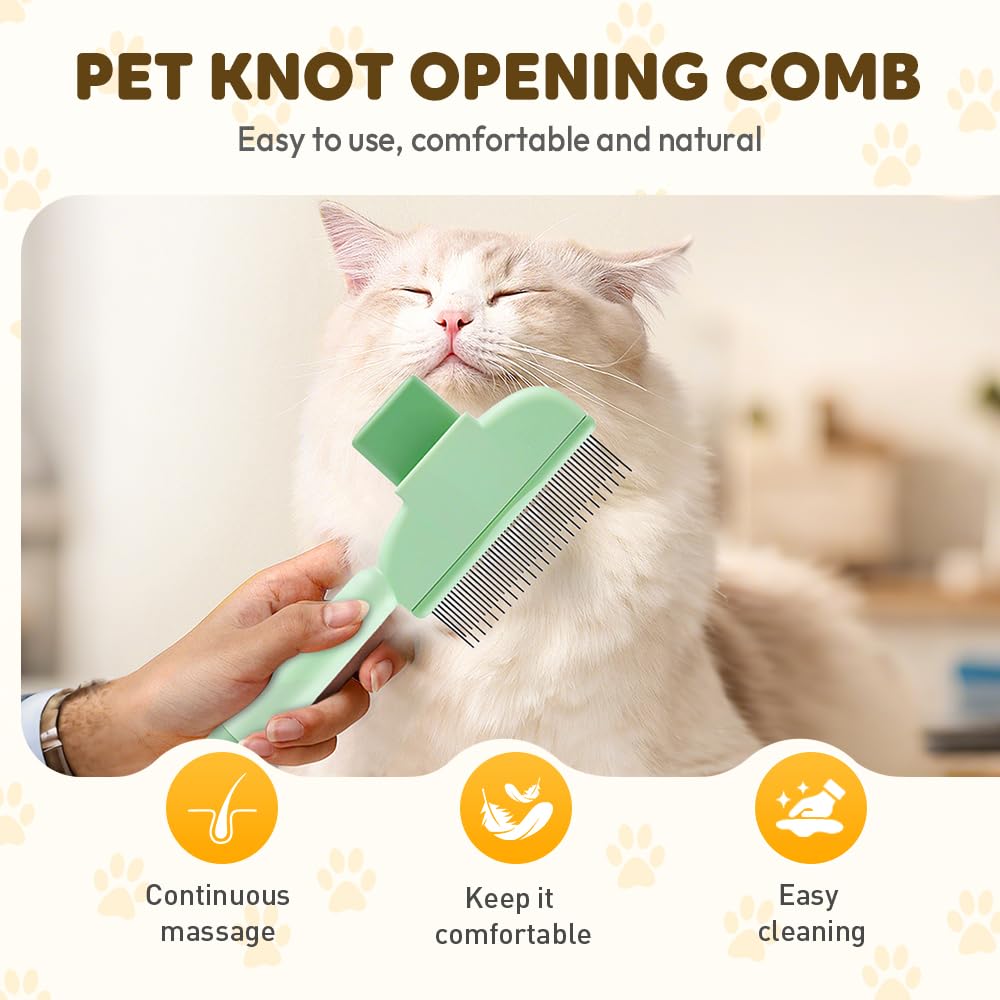 2-in-1 Pet Grooming Brh, Magic Pet Hair Remover Comb with Self-Cleaning Button for Dogs & Cats, Shedding Brh for Long/Short Hair, Home & Furniture Fur Removal Tool (Green + Yellow)