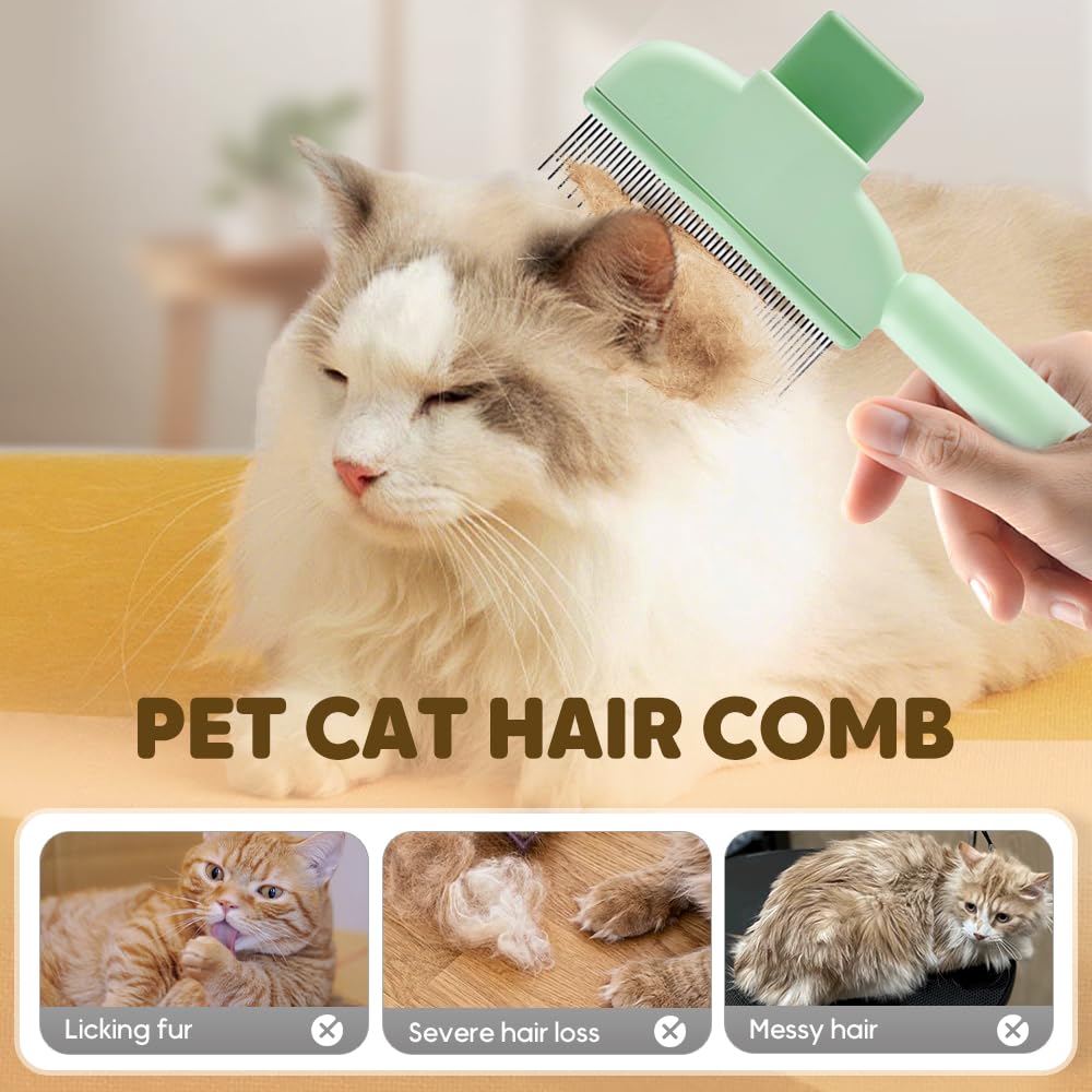2-in-1 Pet Grooming Brh, Magic Pet Hair Remover Comb with Self-Cleaning Button for Dogs & Cats, Shedding Brh for Long/Short Hair, Home & Furniture Fur Removal Tool (Green + Yellow)