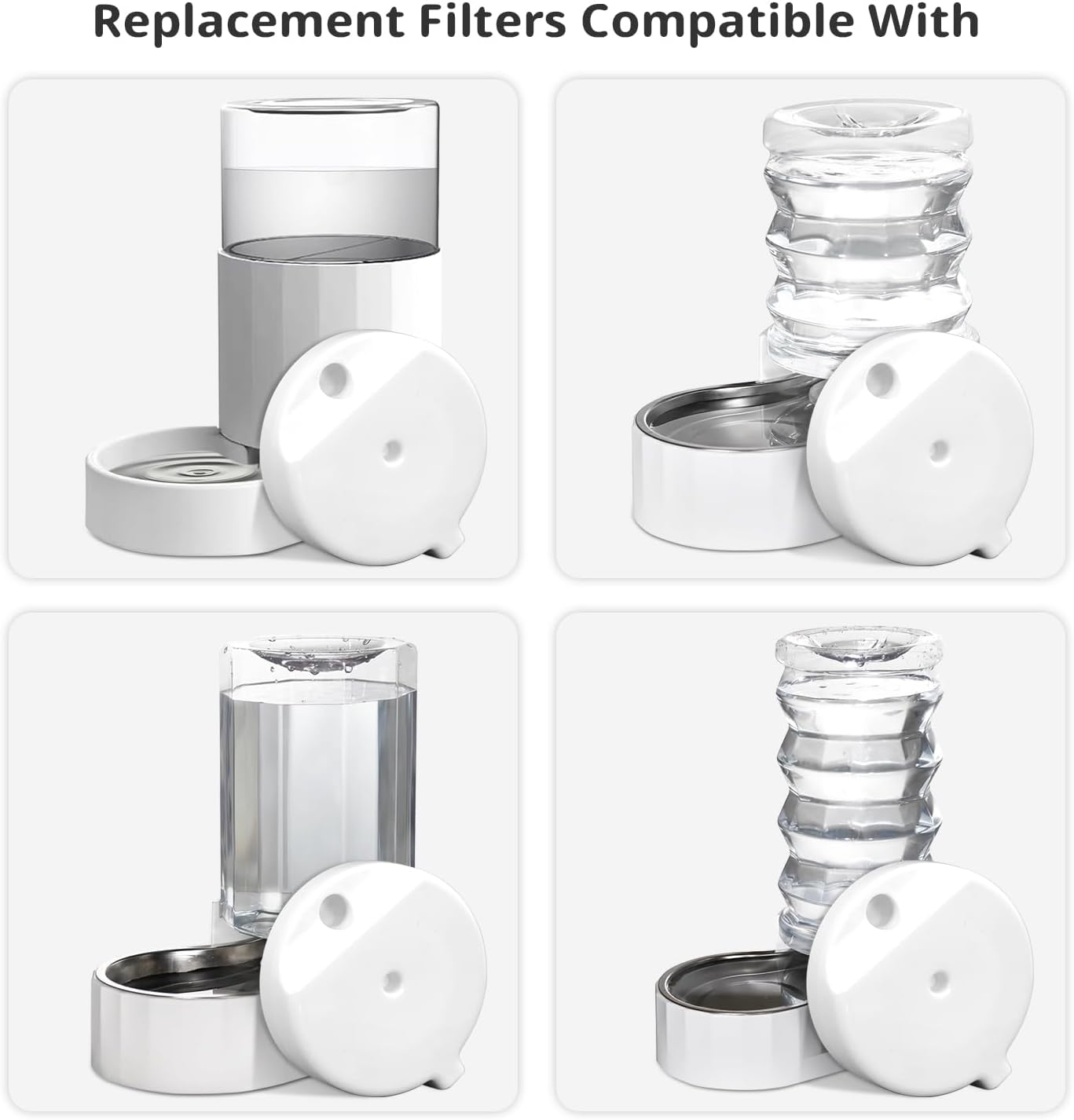 8Pcs Gravity Pet Water Fountain Filters, Automatic Pet Waterer Replacement Filters for 3.6L/4.6L/6L/8L Dog Water Dispenser(8 Filters with 1Brush)