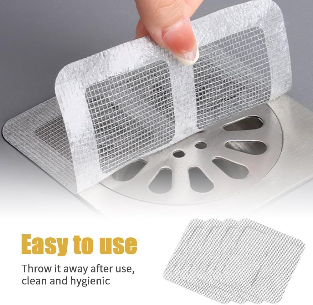 Disposable Shower Drain Hair Catcher, Disposable Hair Drain Stickers Drain Mesh Cover Bathroom Shower Drain Protector for Bathroom Laundry Kitchen Sink for Human and pet Hair (30)