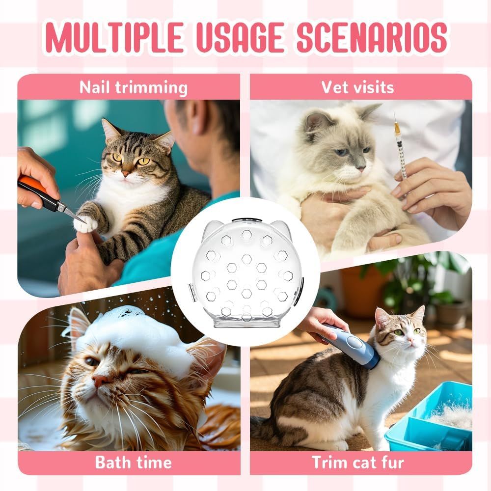 Cat Grooming Mask with Anti-Bite, 2025 New Cat Muzzle for Grooming Mouth Cover Breathable Hood, Transparent Cats Astronaut Helmet for Bath Nail Trimming (S)