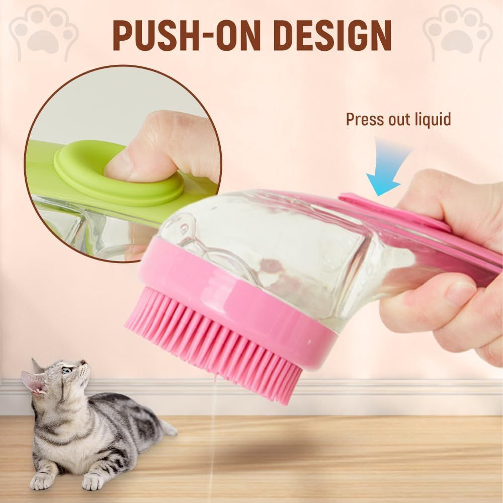 Pet Bath Brush with Shampoo Dispenser, 2025 New Dog Bath Brush Soft Silicone Bristle for Bathing Pets Grooming Massage Brush (Blue)