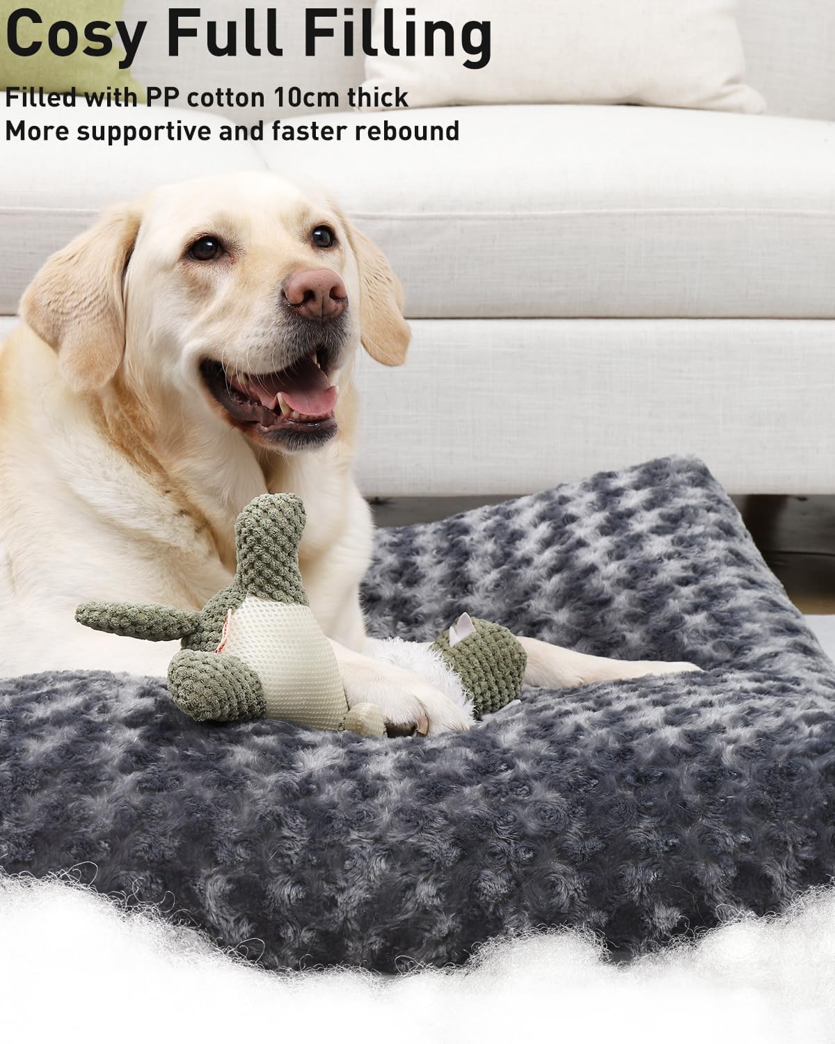 Petluno Large Dog Bed Washable, Calming Crate Mattress with Non Skid Bottom, Fluffy Anti Anxiety Beds, Pet Pillow Cushion, Dark Grey, 90x60x8cm Grey 90 x 60 8 cm (L W H)