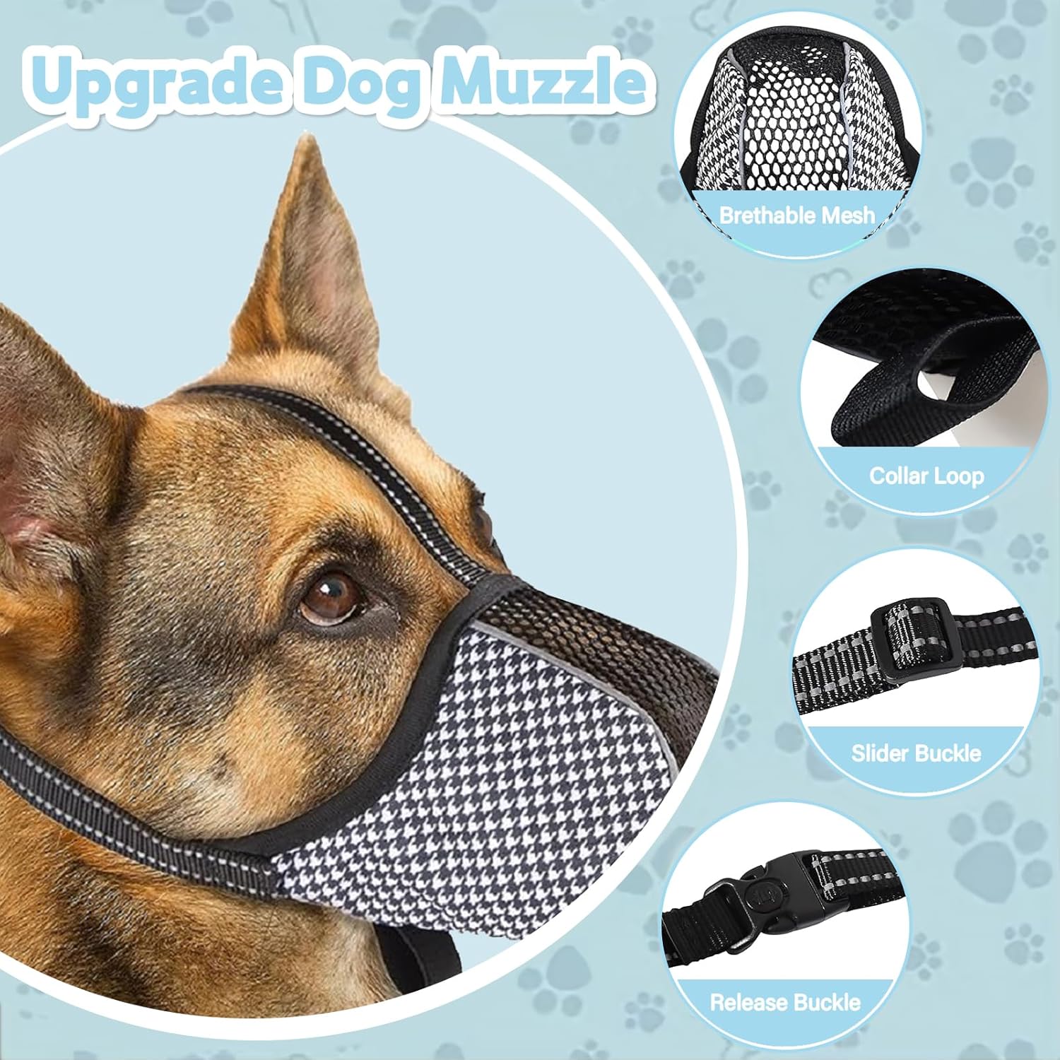 Muzzle for Small Dogs with Adjustable Straps, Breathable Mesh Small Dog Muzzle for Biting Chewing Licking Grooming or Eating Everything, Reflective Tape Design, Lightweight and Portable (XS)