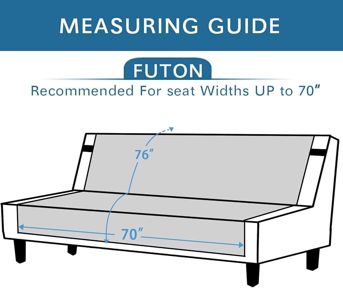 Futon Cover Reversible Sofa Slipcover Furniture Protector Water Resistant 2 Inch Wide Elastic Straps Bed Pets Kids Dog Cat Fit Sitting Width Up to 70"(Futon, Black/Grey) Black/Grey Futon(Seat with