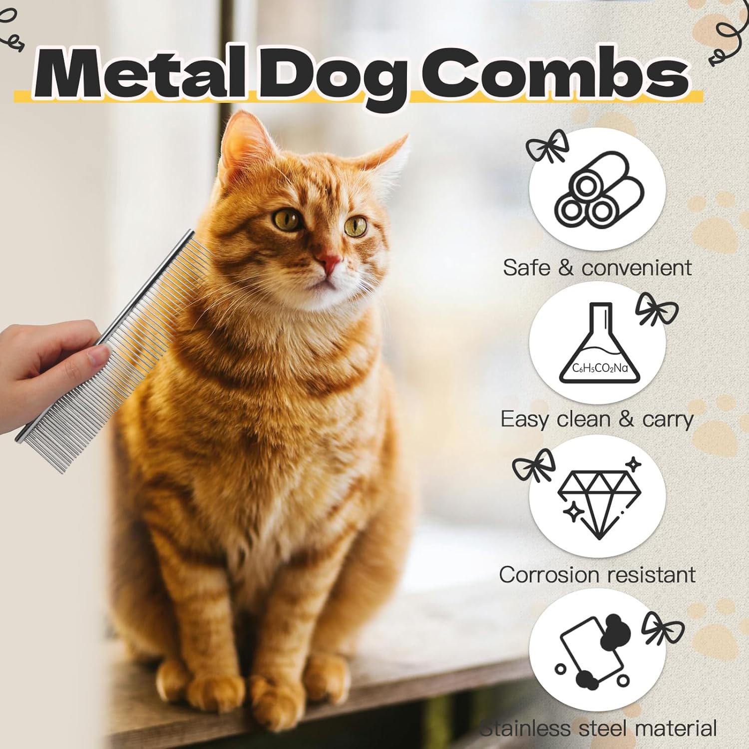 Biaungdo 2 Pcs Dog Grooming Combs Set, Metal Dog Comb for Removing Tangles and Knot, Cat Brush Grooming Tool for Long Haired Pets