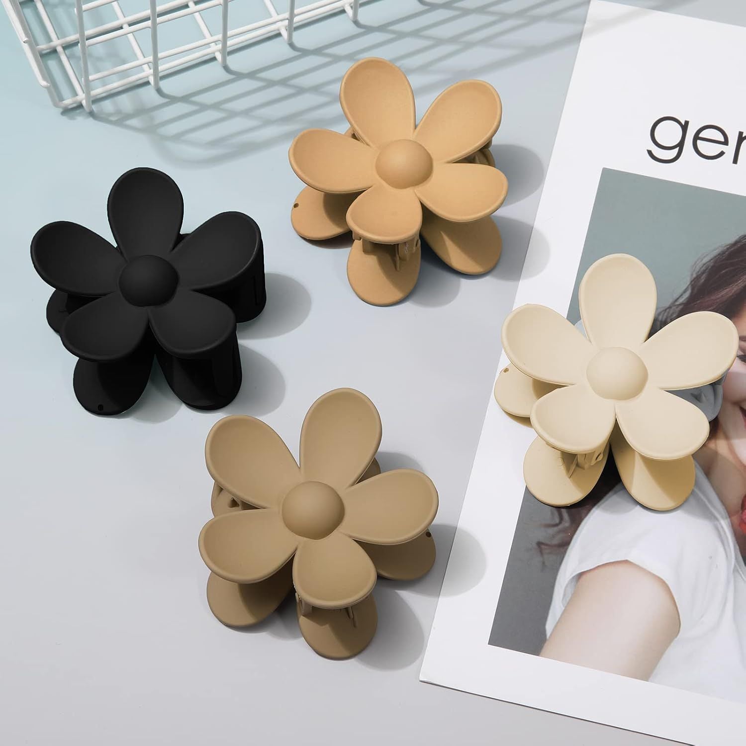 Cute Hair Claw Clips Set - 4Pcs Nonslip Strong Hold 3 Inch Matte Small lower Clips or Women and Girls (Beige, Khaki, Brown, Black)