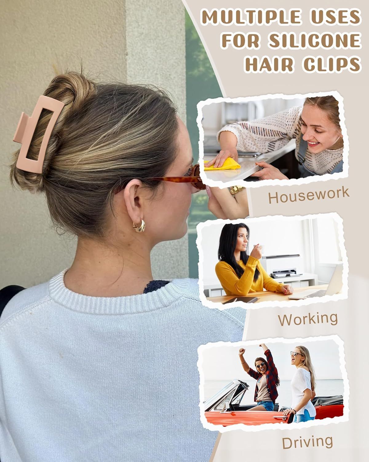 3Pcs Silicone Hair Clips lexible Claw Clips or Women Cloud Clip Bendable Large Hair Claw Clip