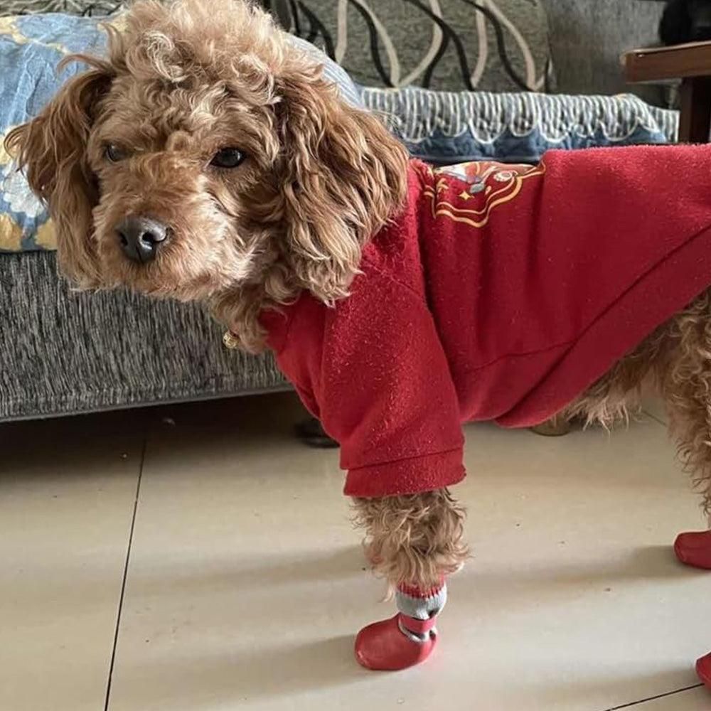 Waterproof Anti Slip Pet Shoes with Rubber Sole for Indoor and Outdoor Use Red - S
