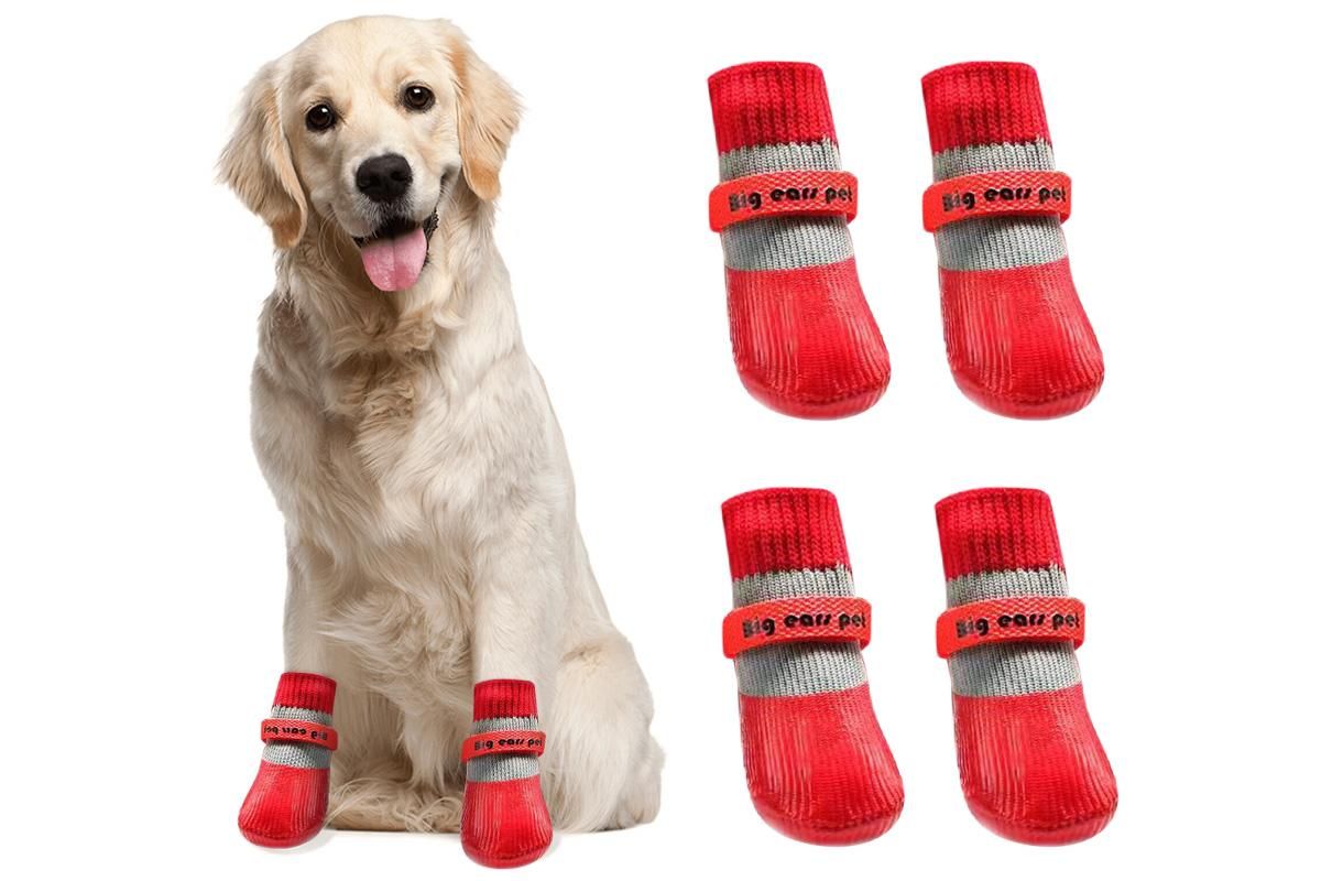 Waterproof Anti Slip Pet Shoes with Rubber Sole for Indoor and Outdoor Use Red - S