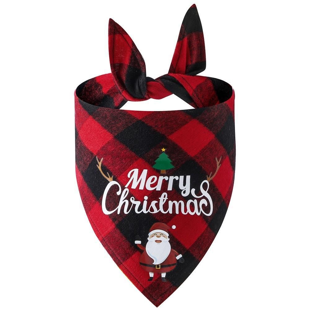 Christmas Pet Triangle Scarf Dog Bandana Pet Wearable Accessories Red Grid - Christmas Hat