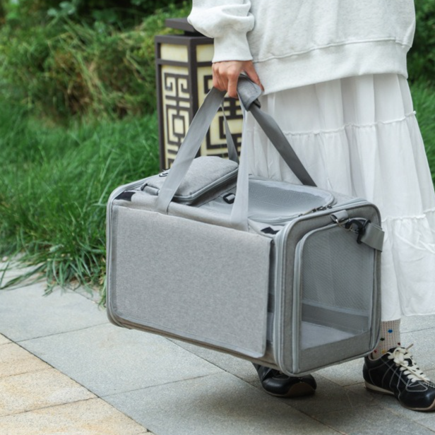 Multifunctional Pet Travel Bag: Large Capacity, Breathable, Portable, Handheld or Crossbody Pet Bag - Gray