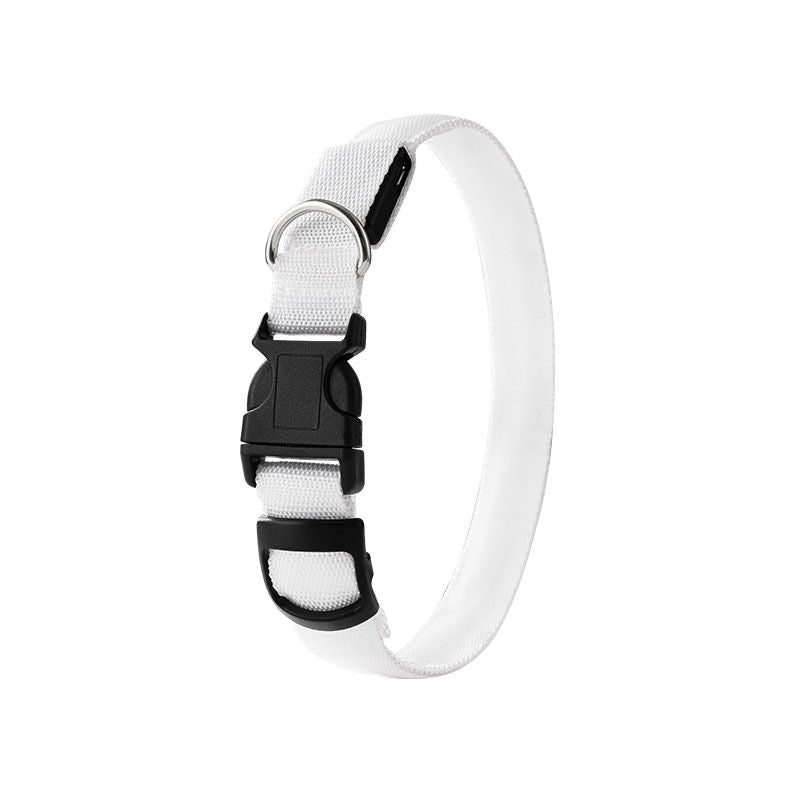 Pet LED Light-Up Collar, Large, Adjustable, USB Rechargeable, for Cats and Dogs, Nighttime Anti-Lost - White