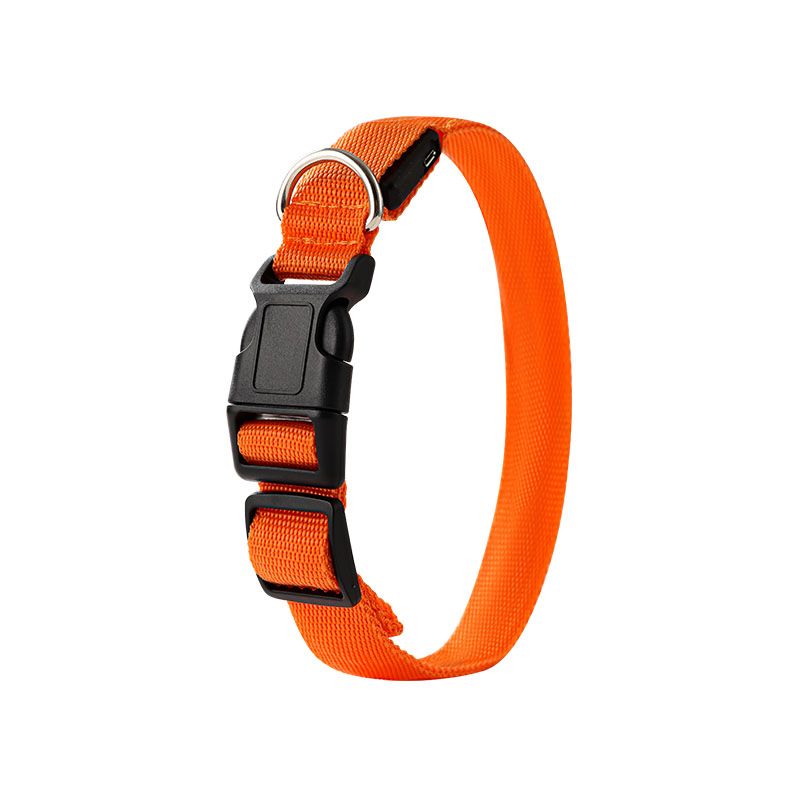 LED Light-Up Pet Collar, Large, Adjustable, USB Rechargeable, for Cats and Dogs, Nighttime Anti-Lost– Orange