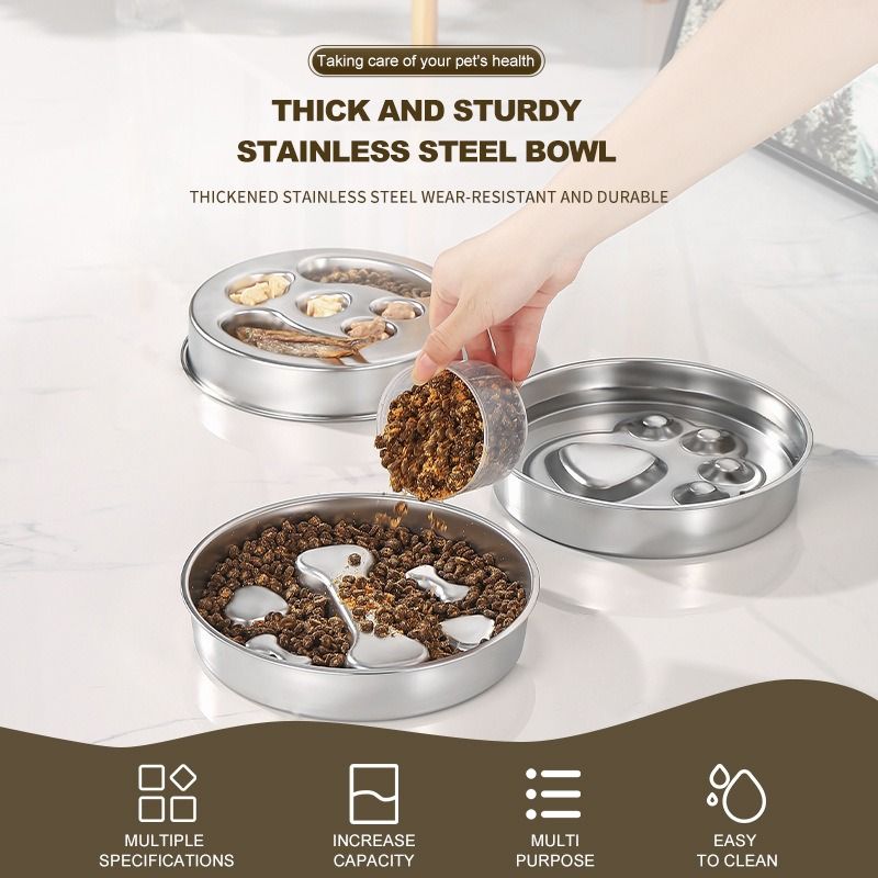 2-Piece Stainless Steel Slow Feeder Set for Pets, Reversible, for Cats and Dogs – Puppy Design