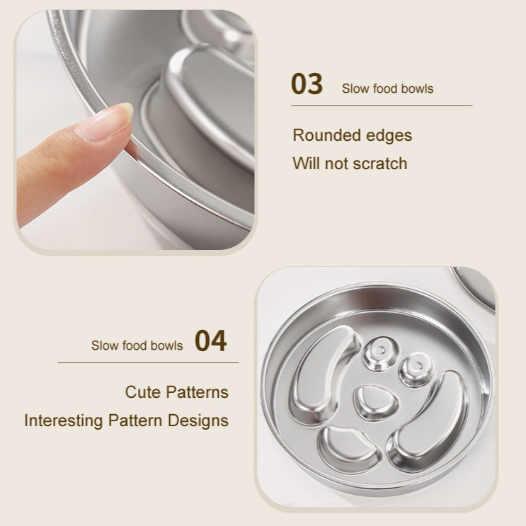 2-Piece Stainless Steel Slow Feeder Set for Pets, Reversible, for Cats and Dogs – Fishbone Design