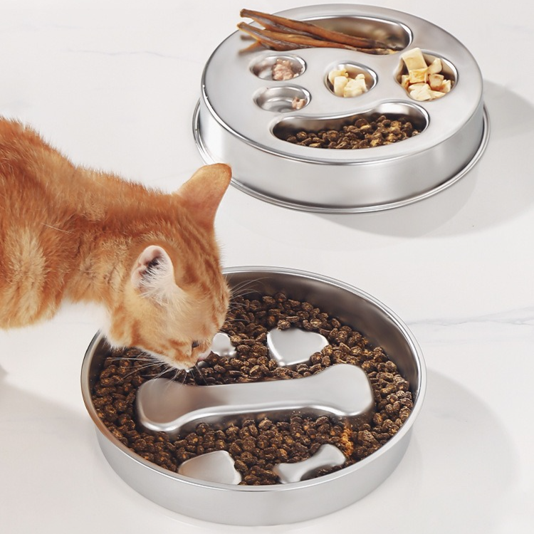 2-Piece Stainless Steel Slow Feeder Set for Pets, Reversible, for Cats and Dogs – Fishbone Design