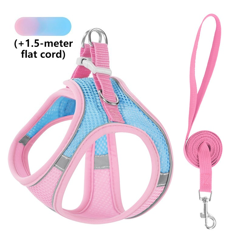 Breathable Reflective Pet Harness Set: Vest-Style Dog Harness + Leash - Pink and Blue-L