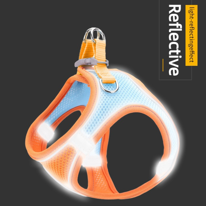 Breathable Reflective Pet Harness Set: Vest-Style Dog Harness + Leash - Pink and Blue-M