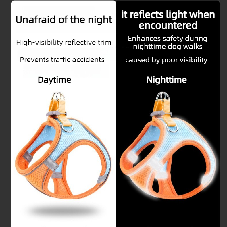Breathable Reflective Pet Harness Set: Vest-Style Dog Harness + Leash - Black-M