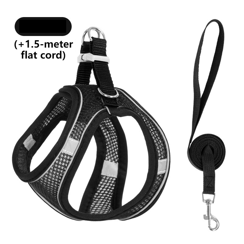 Breathable Reflective Pet Harness Set: Vest-Style Dog Harness + Leash - Black-XS
