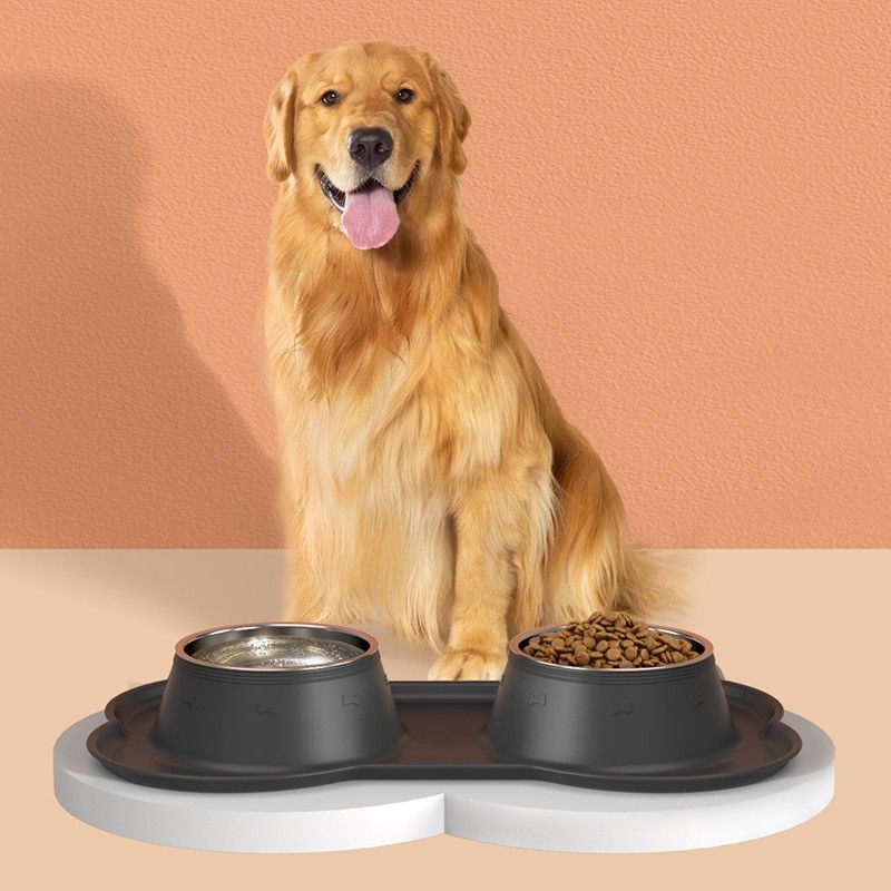 Anti Tip Stainless Steel Dog Bowl 2 in 2 Food Water Bowl