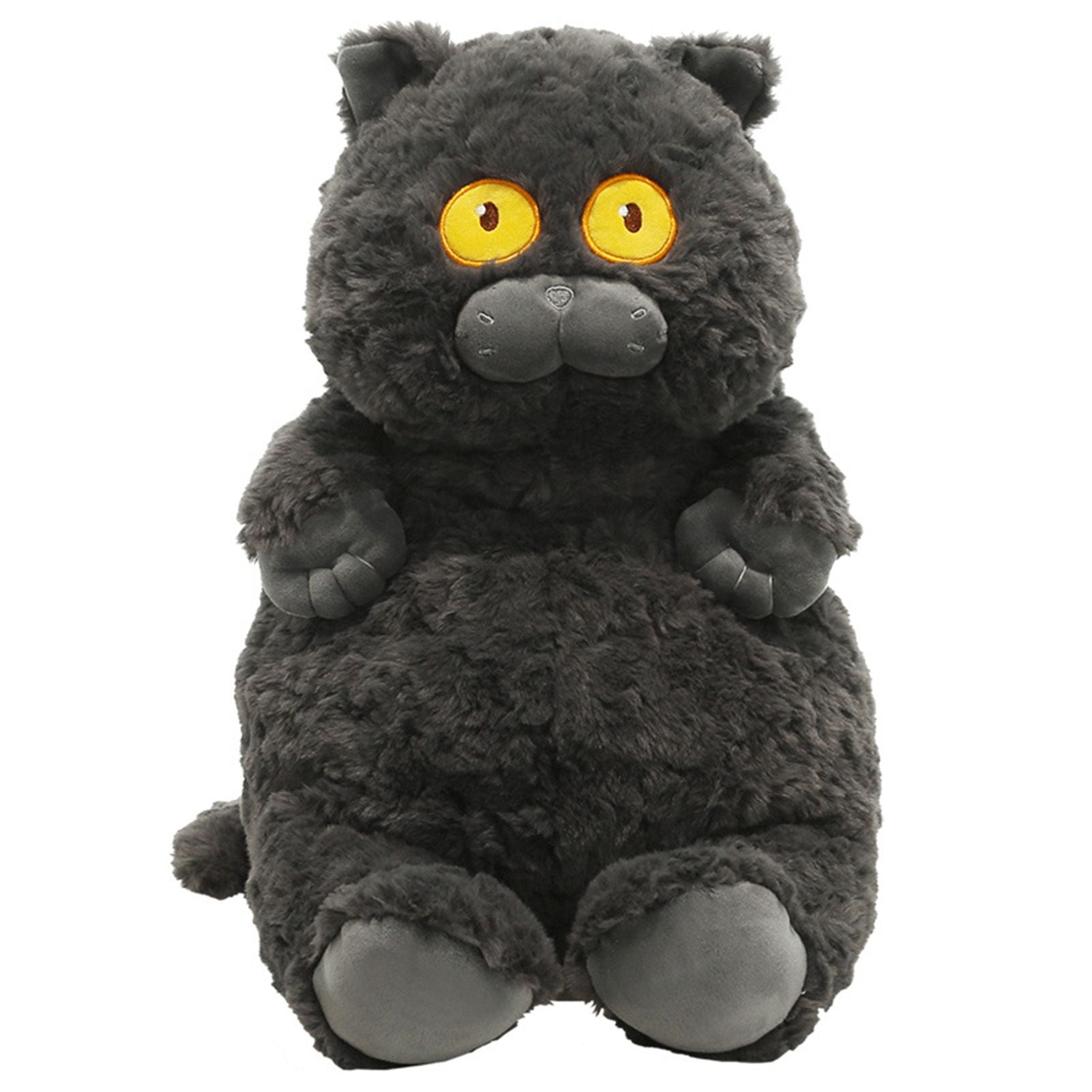 Cat Plush Toy Cute Soft Skin Friendly Fluffy Staring Short Plush Cat Hugging Sleeping Pillow for Home Black