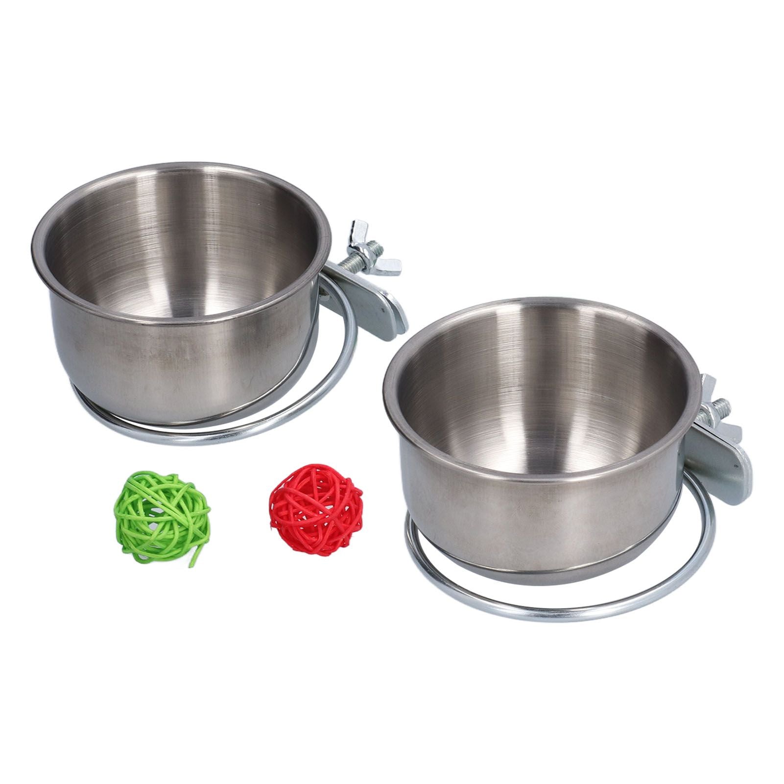 Stainless Steel Parrot Feeding Bowl with Rattan Ball for Hamster Small Animals
