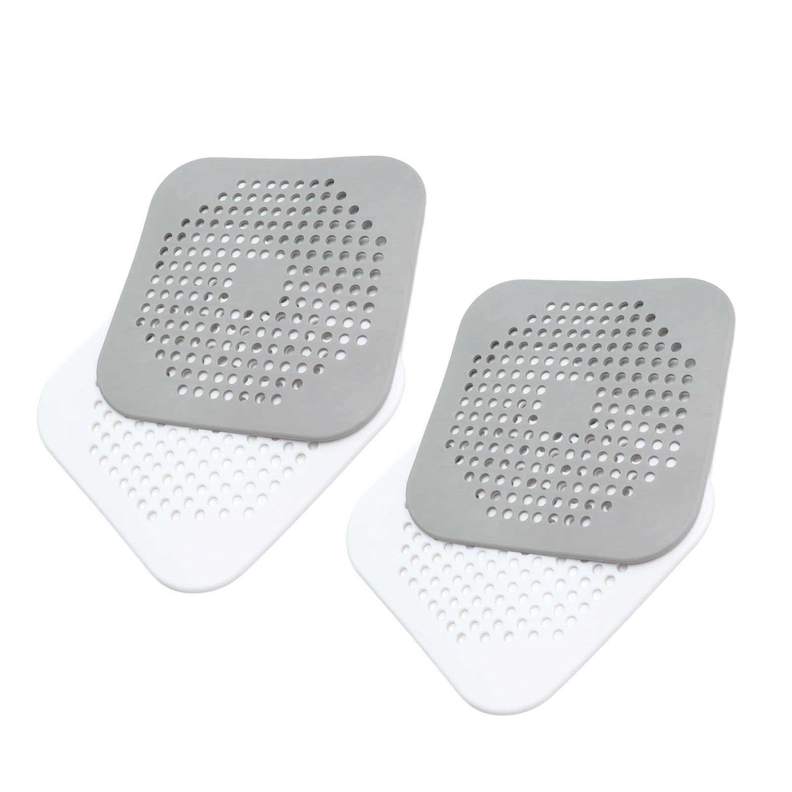 4 Pcs Drain Hair Catcher Square TPR Shower Hair Stopper with Suction Cup for Bathroom Bathtub Kitchen Grey and White