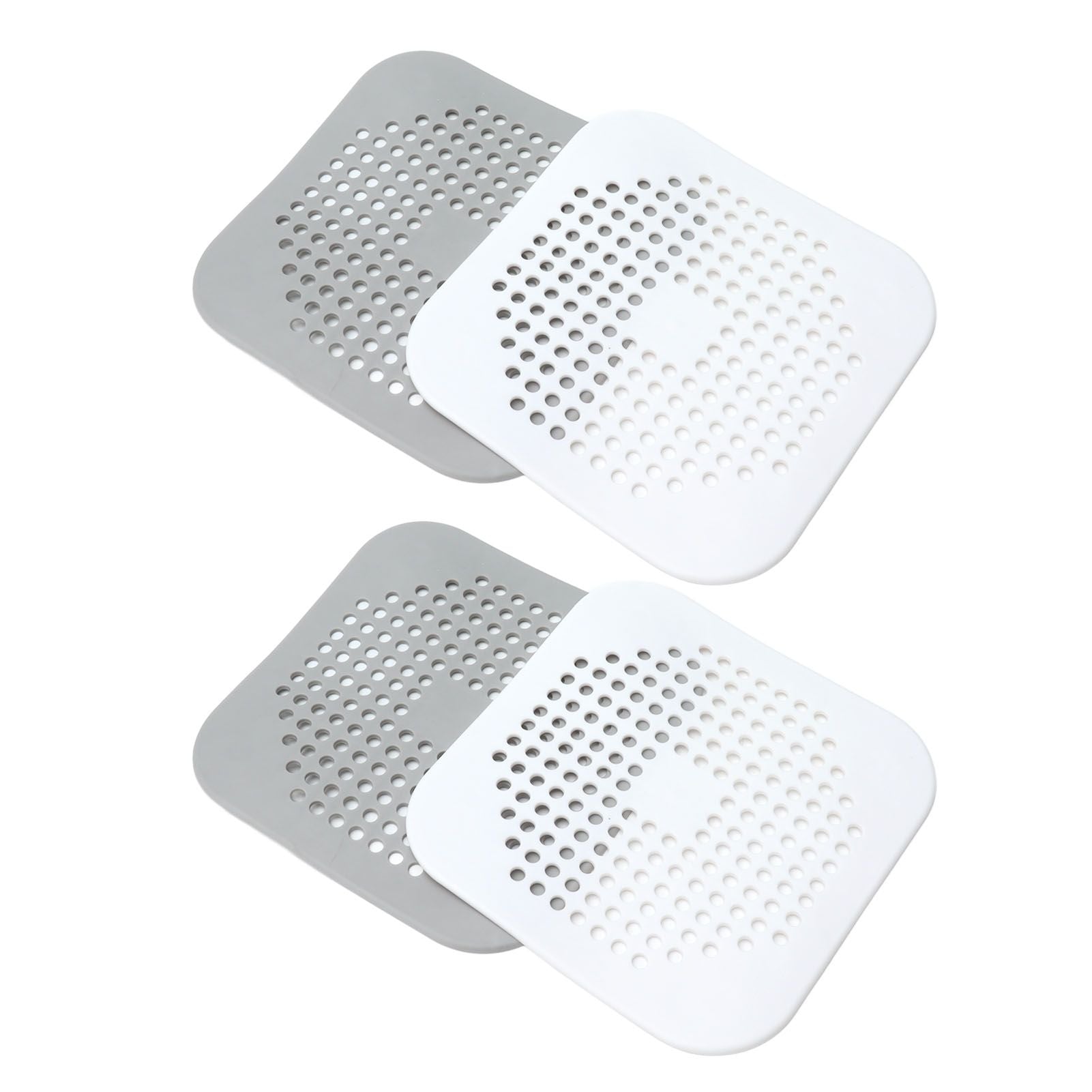 4 Pcs Drain Hair Catcher Square TPR Shower Hair Stopper with Suction Cup for Bathroom Bathtub Kitchen Grey and White