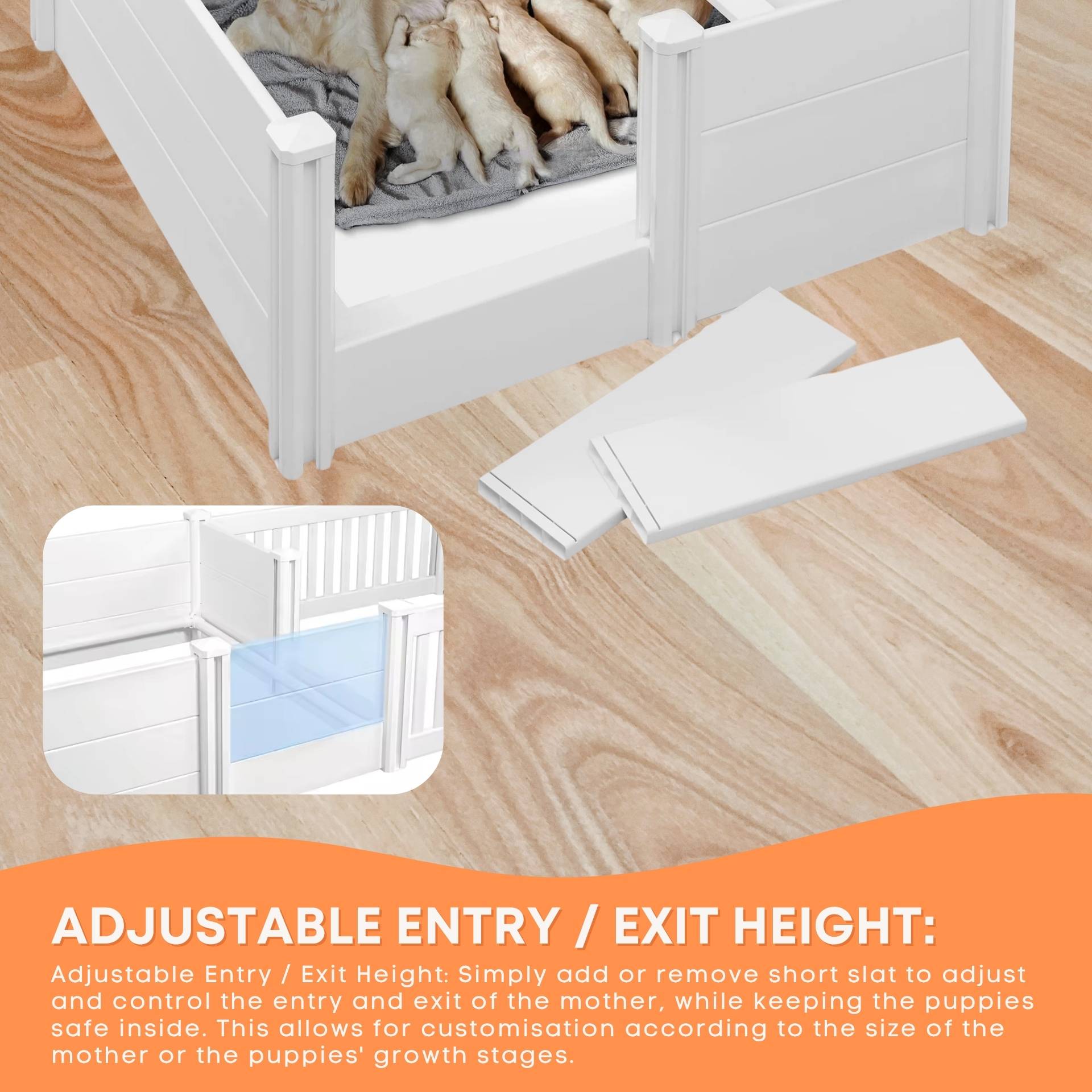 Rooster Farms PVC Dog Whelping Box + Play Pen 2.96m x 1.48m x 0.48m - Birthing Kit