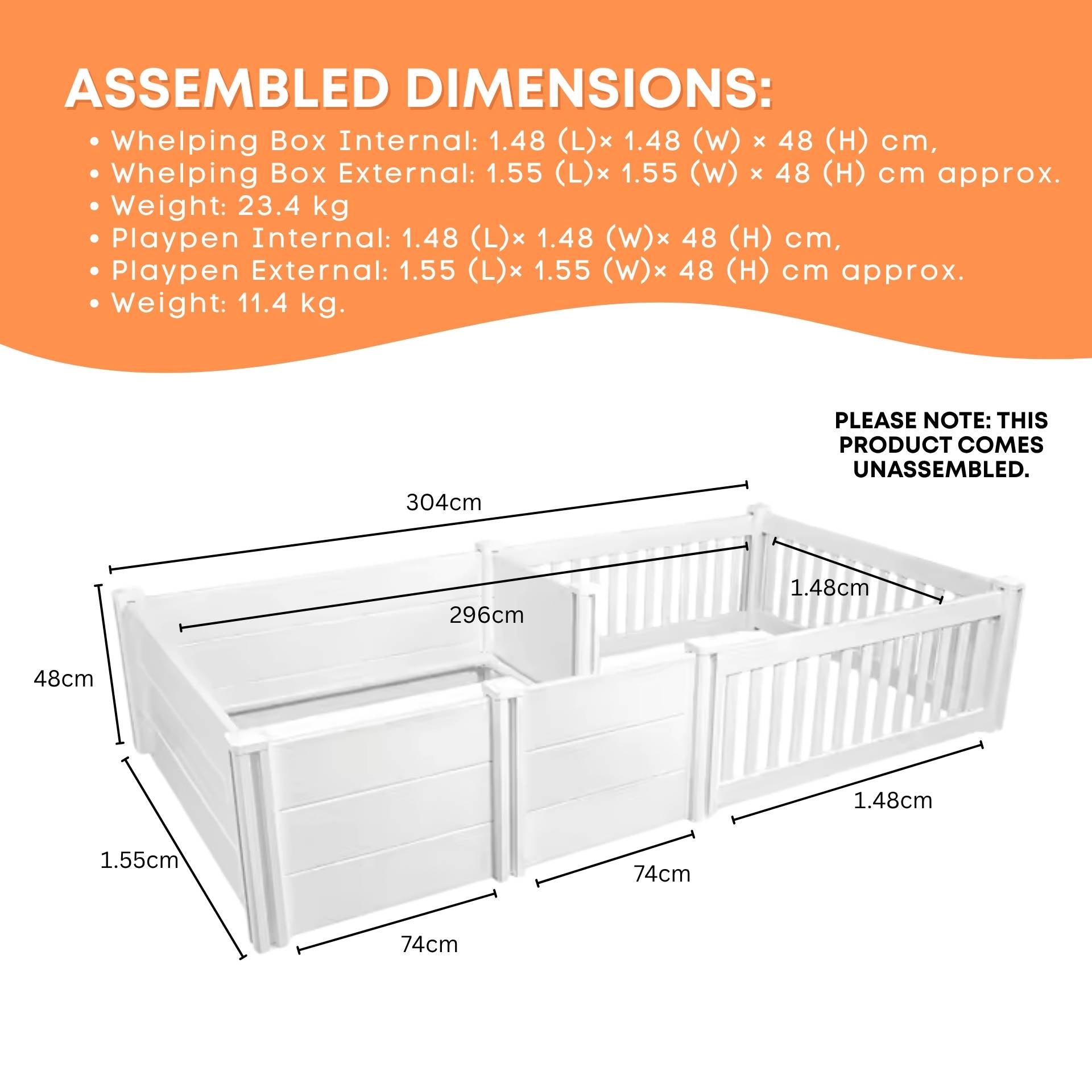 Rooster Farms PVC Dog Whelping Box + Play Pen 2.96m x 1.48m x 0.48m - Birthing Kit