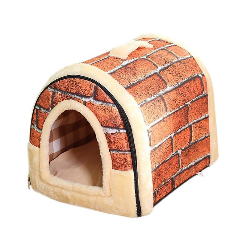 S Size Pet House Kennel Soft Igloo Beds Cave Cat Puppy Bed Warm Cushion Fold - Blue Stars