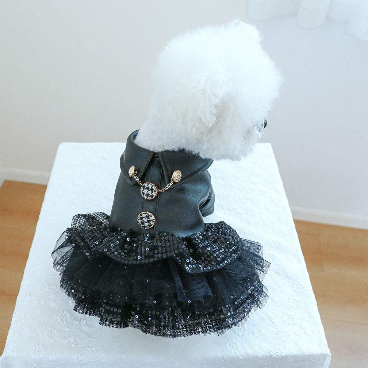 Autumn Winter Pet Dog Cat Dress Faux Leather Sequin Skirt Outfit for Small Dogs - XL