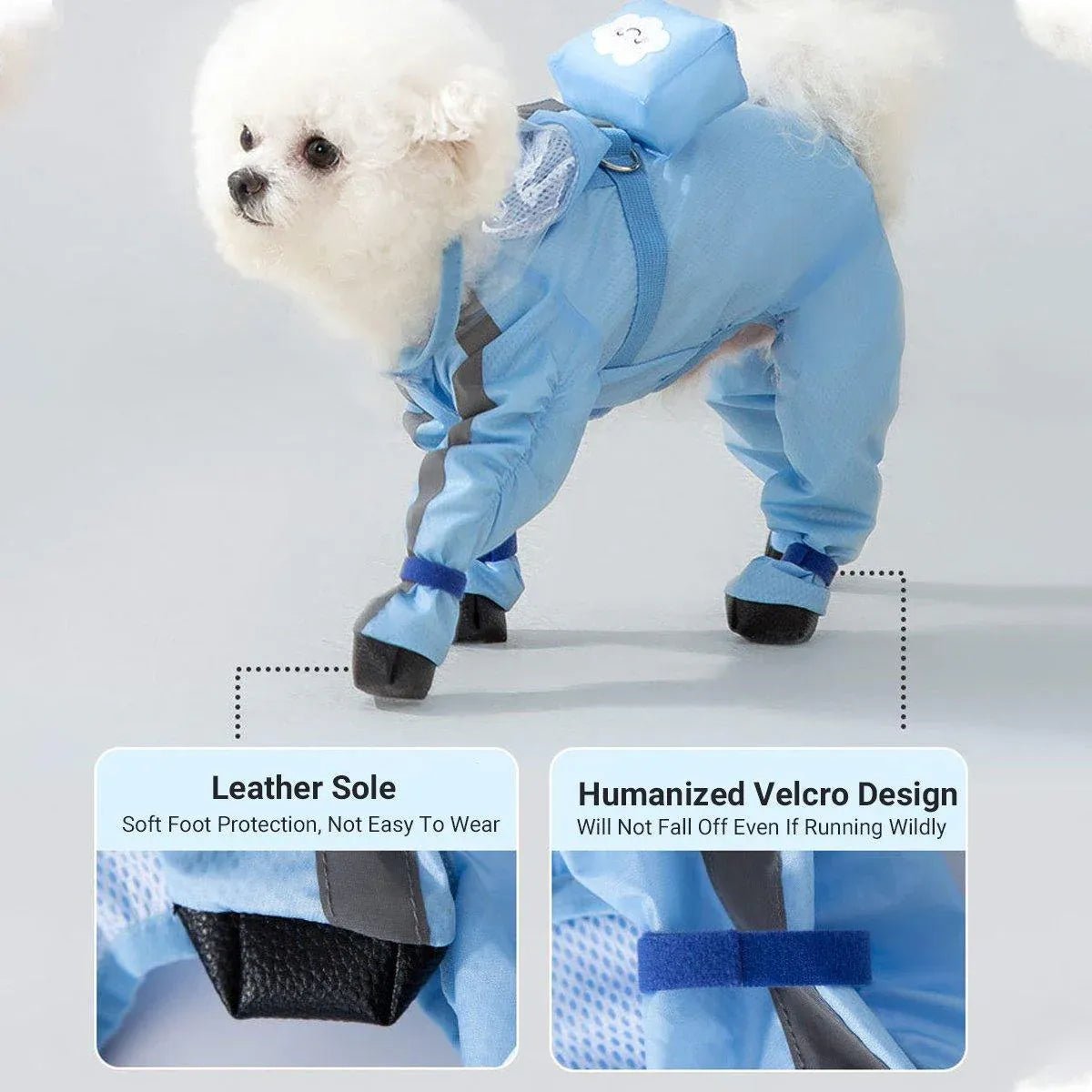 Waterproof Dog Raincoat with Feet Full Coverage Pet Rainy Clothes for Small Dogs - Blue - M