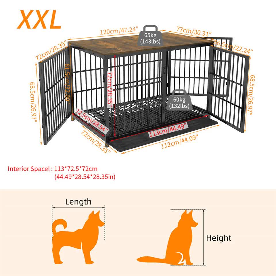 P&P Black Walnut Dog Crate with Wooden Furniture Style, 3-Door Entry and Slide Out Tray