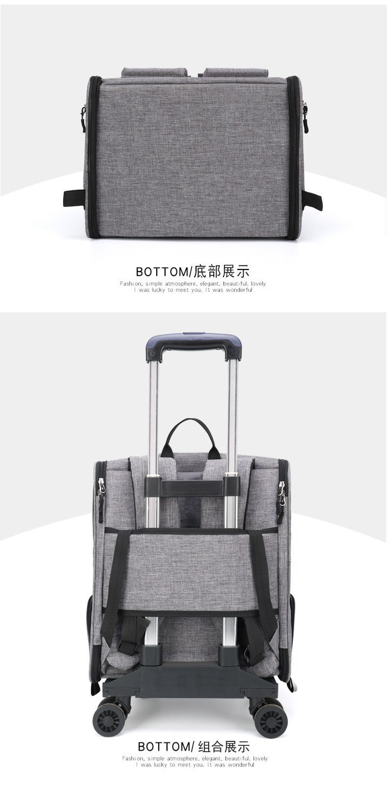 Grey 3-in-1 Pet Carrier: Rolling Backpack with Collapsible Design