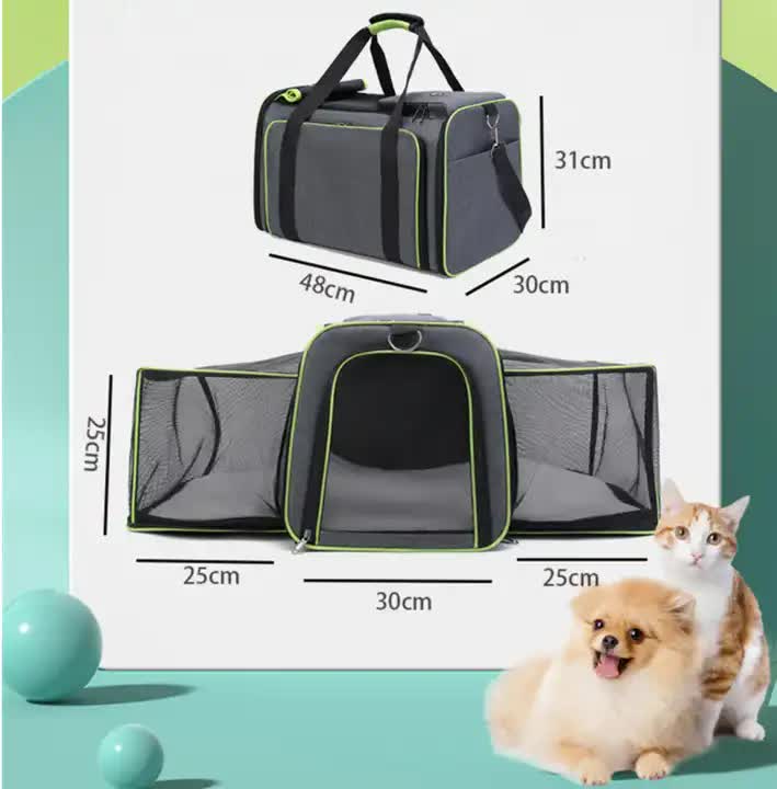 Gray Green Foldable Portable Pet Carrier Bag - Large Capacity Travel Backpack for Cats and Small Dogs, Expandable Car Pet Bag, Handheld Pet Carrier for Outdoor Adventures