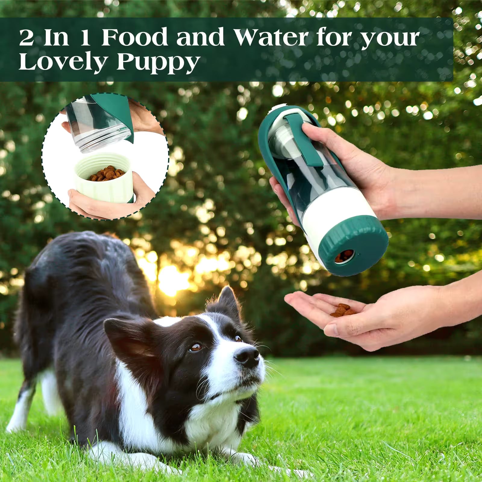 Gray 2-in-1 Portable Dog Water Bottle and Food Container - Leaf-Shaped Silicone Travel Bowl for Pets, Leak-Proof Outdoor Dispenser for Walking, Hiking and Traveling, 330ml Capacity