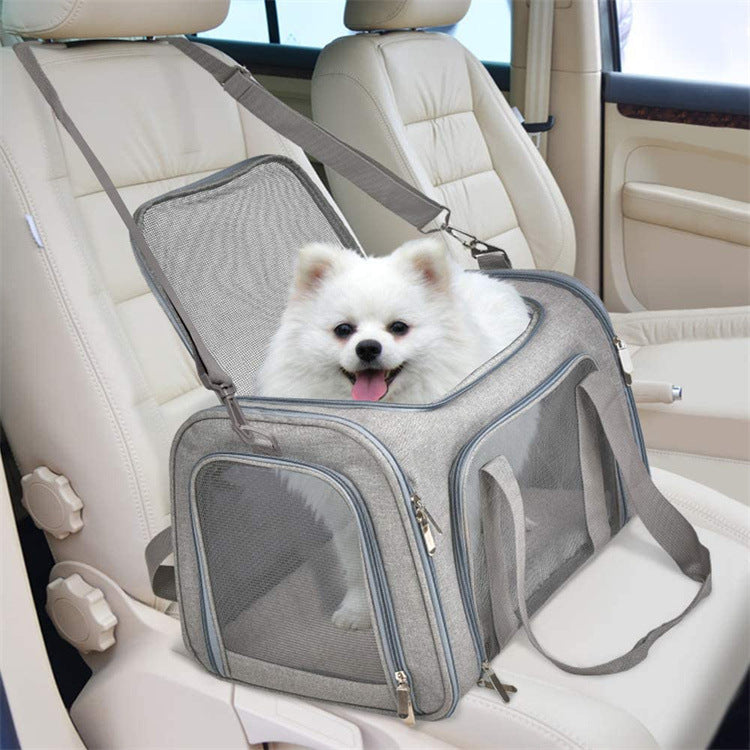 Grey Portable Pet Travel Carrier Bag - Foldable, Durable, and Comfortable for Small Dogs & Cats 45cmx30cmx30cm