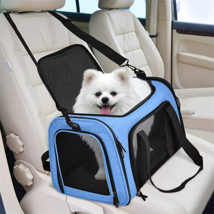 Blue Portable Pet Travel Carrier Bag - Foldable, Durable, and Comfortable for Small Dogs & Cats 45cmx30cmx30cm