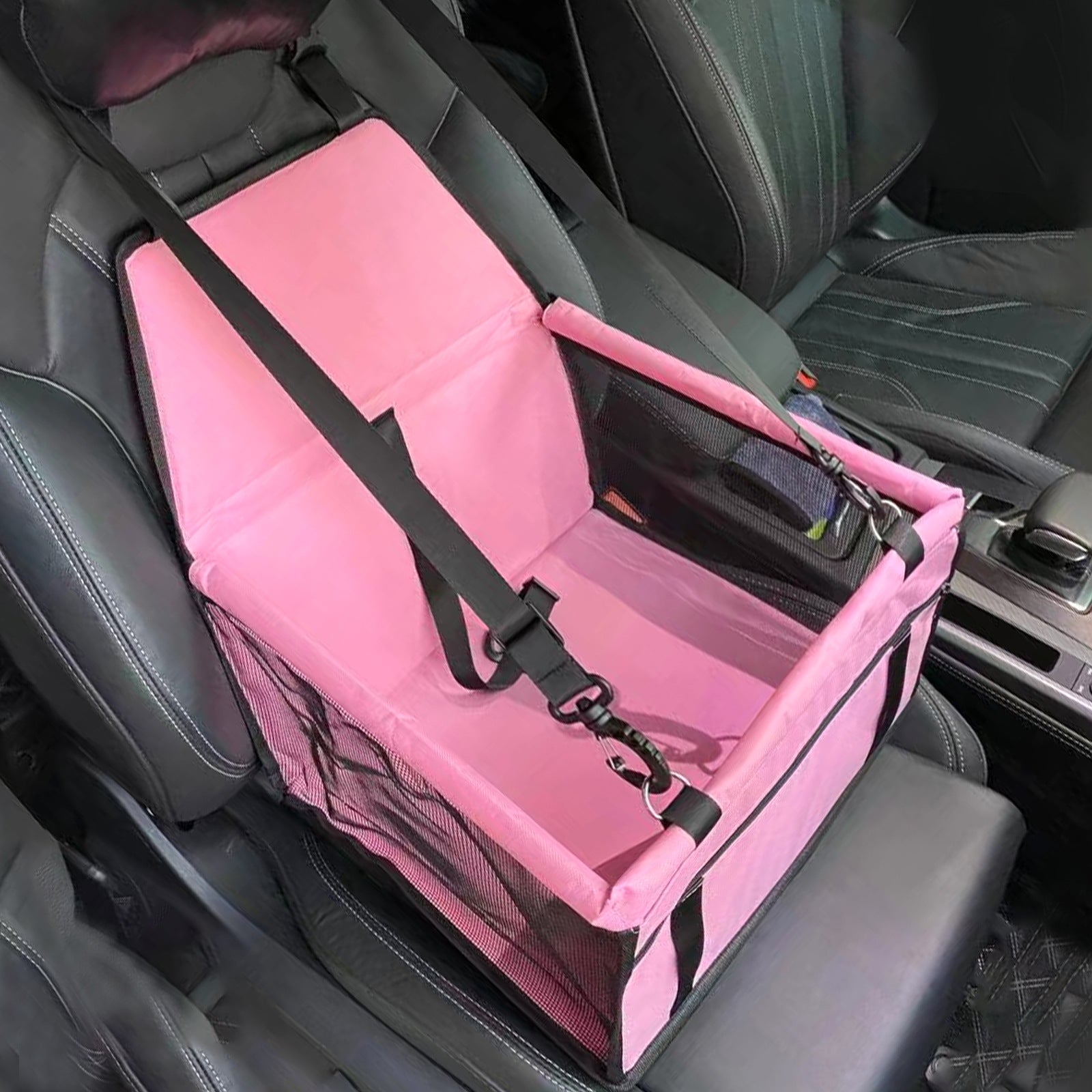 Black and pink Portable Pet Car Seat for Dogs and Cats - Adjustable Car Seat Cover, Pet Travel Car Carrier with Safety Belt