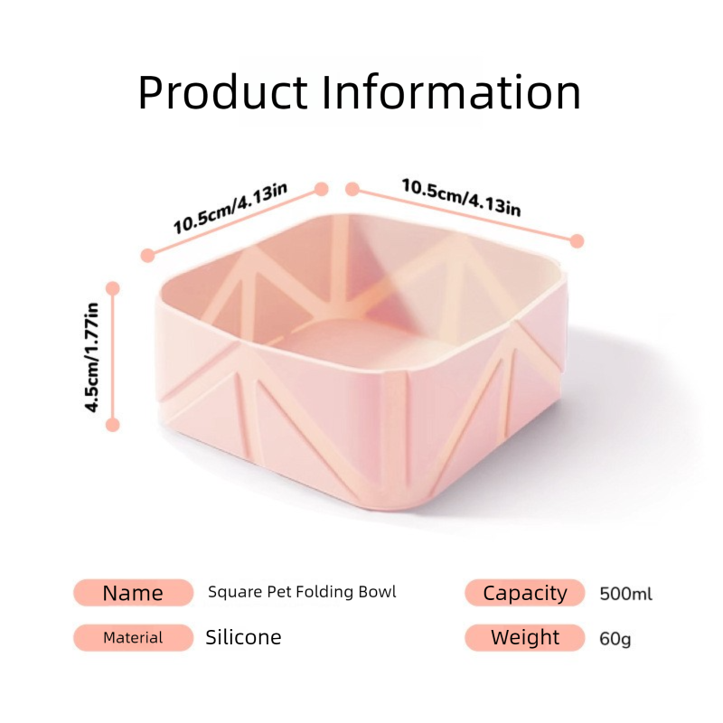 2 Pcs Green Portable 500ml Collapsible Square Pet Bowl - Silicone Travel Feeder with Carabiner Clip for Dogs & Cats - Lightweight for Camping & Hiking