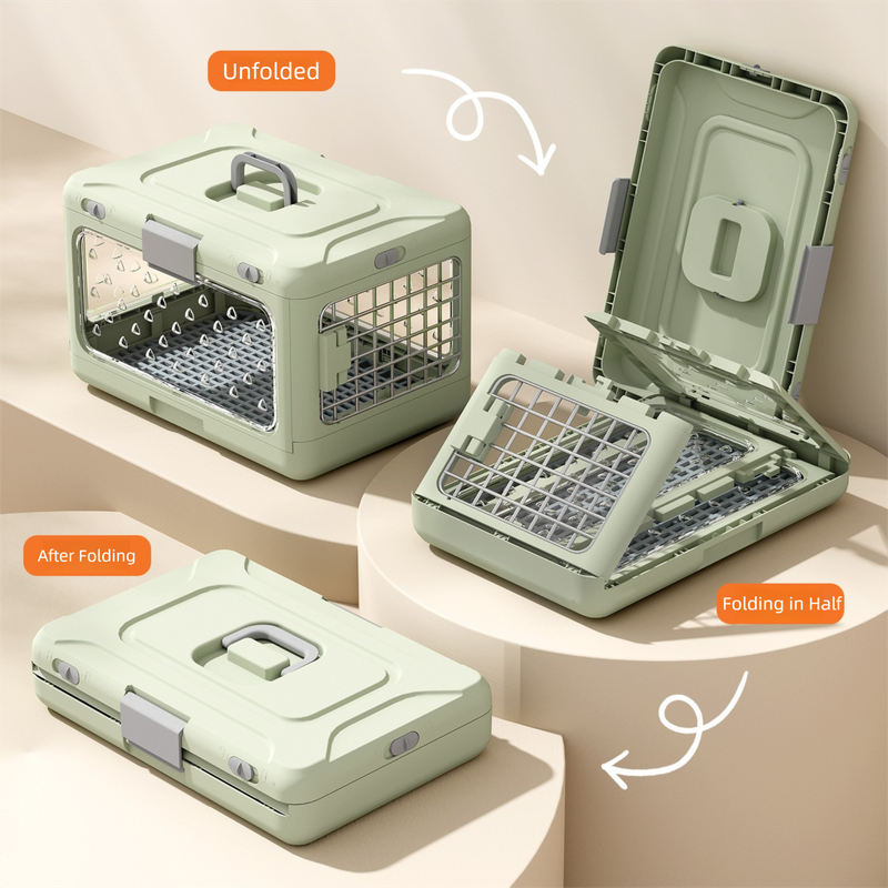 Grey Premium Foldable Pet Carrier Crate - Breathable Aviation Travel Box for Cats & Small Dogs up to 10kg - Portable Car & Flight Transport Case