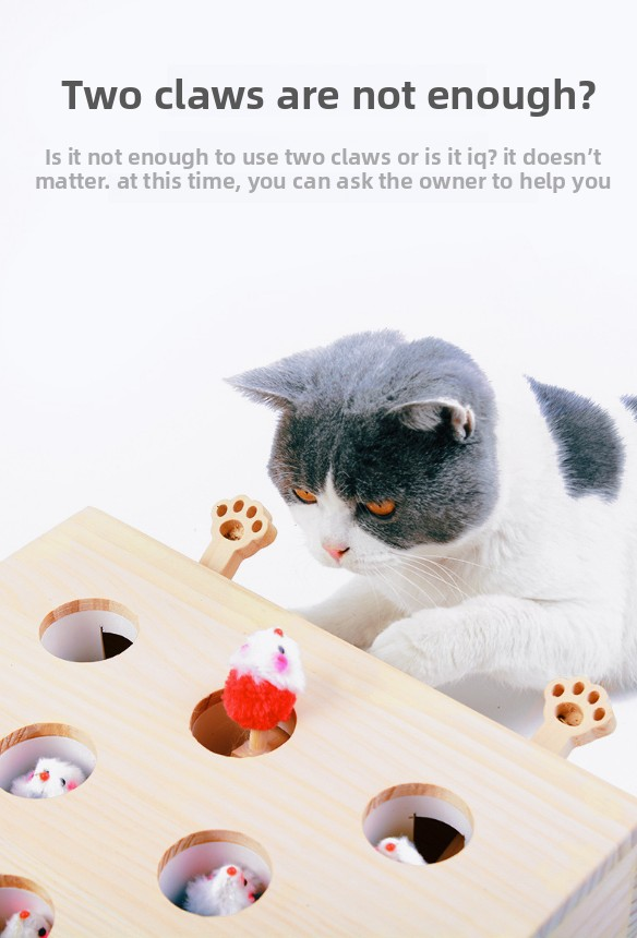 Interactive Wooden Cat Toy Whack-A-Mole Box - Solid Pine Cloud Puzzle with Pop-Up Cartoon Figures - Mental Enrichment & Bonding Game for Indoor Cats