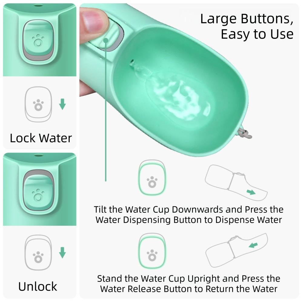 Green Portable Dog Water Bottle and Drink Feeder - 550ml Pet Travel Water Cup for Walking, Hiking & Outdoor Use (High-Temperature Resistant)