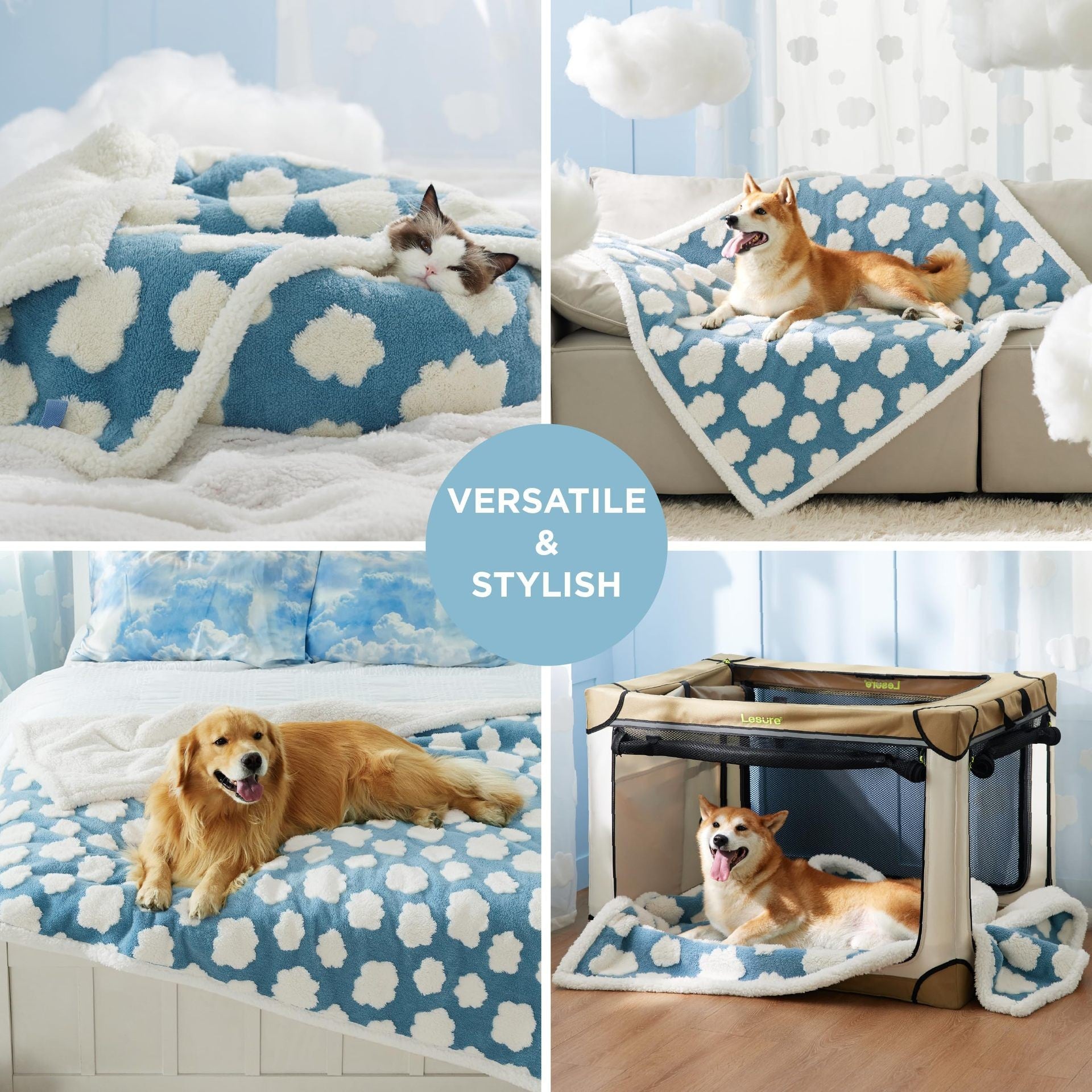 75 x 100 CM Waterproof Soft Sherpa Fleece Pet Blanket (Purple Gingham) - Reversible Thickened Furniture Protector for Dogs & Cats