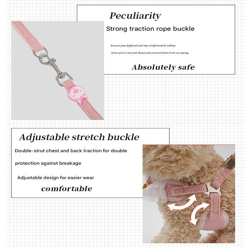 White Lace Y-Shaped Pet Harness and Leash Set - Breathable Mesh Vest for Small to Medium Dogs and Cats - Comfortable Walking Gear with 150cm Leash(Size:M)